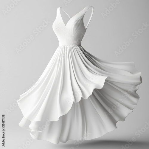 White dress with flowing skirt twirls elegantly against a backdrop of vivid autumn leaves in a sunlit forest clearing.