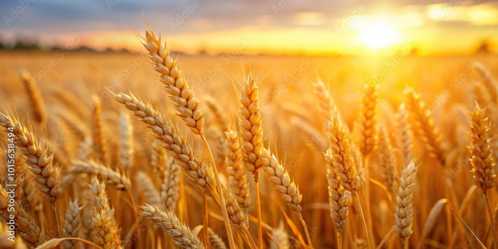 Close-up of golden wheat field at sunset with detailed stalks and grains , agriculture, crop, harvest, nature Close-up of golden wheat field at sunset with detailed stalks and grains , agriculture, crop, harvest, nature