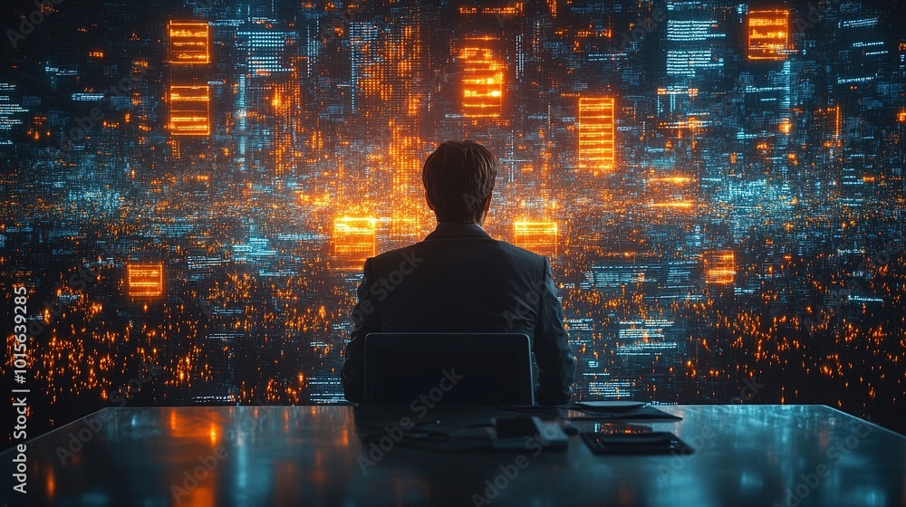 Man in Front of Digital Wall Man in Front of Digital Wall