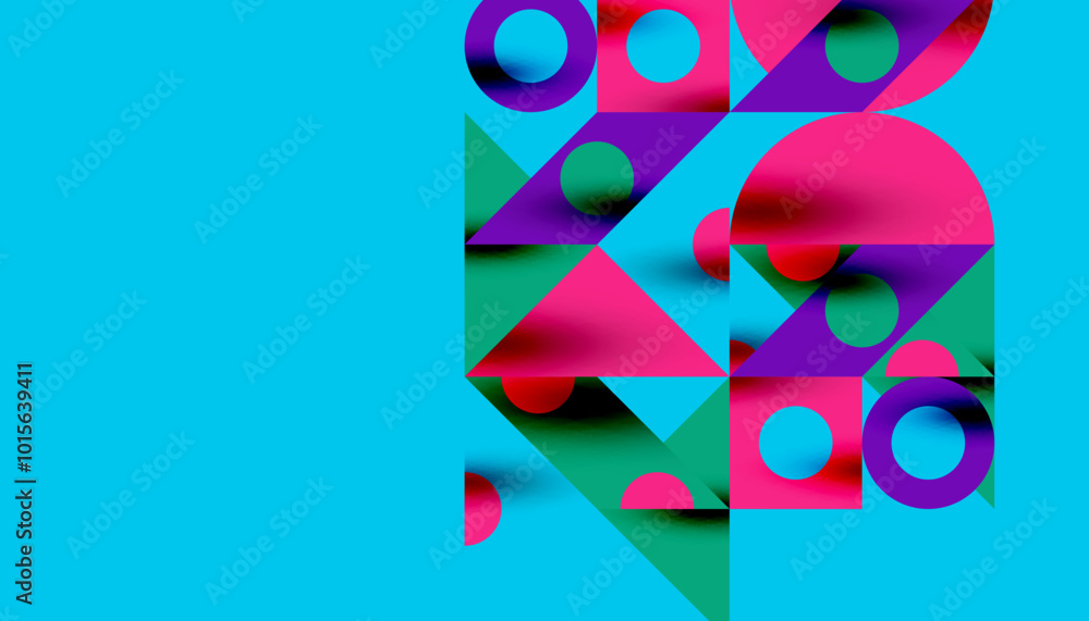 Colorful triangles circles square geometric design. Abstract background for wallpaper, banner, backdrop, card, book Illustration, landing page Colorful triangles circles square geometric design. Abstract background for wallpaper, banner, backdrop, card, book Illustration, landing page