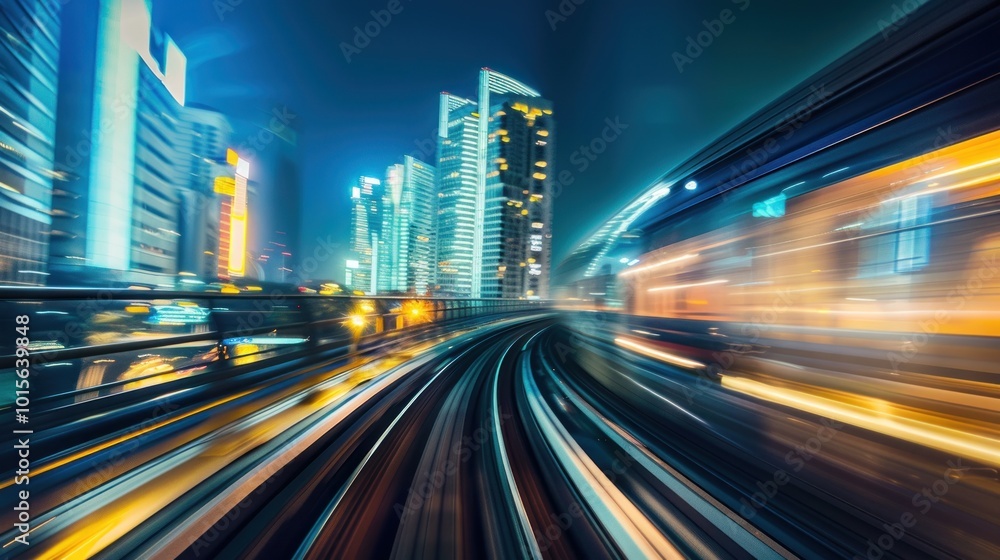 Naklejka premium Cityscape with Train and Motion Blur