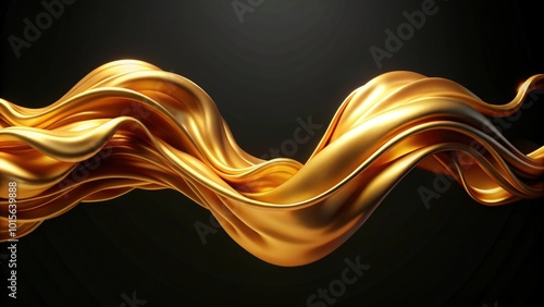 Golden silk curls floating in a render loop against a black background, gold, silk, curls,render, loop, floating, black