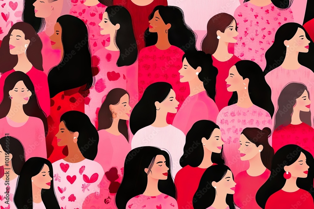 Diverse women illustration in pink tones Diverse women illustration in pink tones