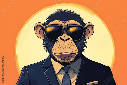 A stylized monkey wearing sunglasses and a suit, exuding a cool and confident vibe.