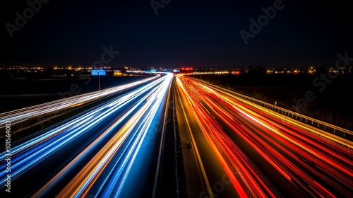 Vibrant Night Traffic on the Highway with Colorful Light Trails