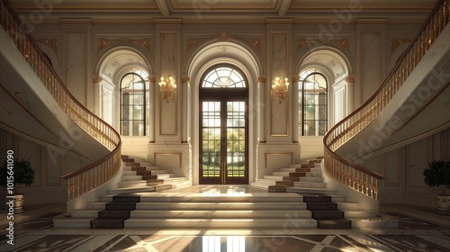 Stepping up the elegant staircase  excitement building for what lies behind the double-door entrance.