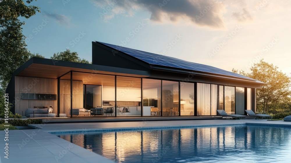 Modern House with Pool and Solar Panels Modern House with Pool and Solar Panels