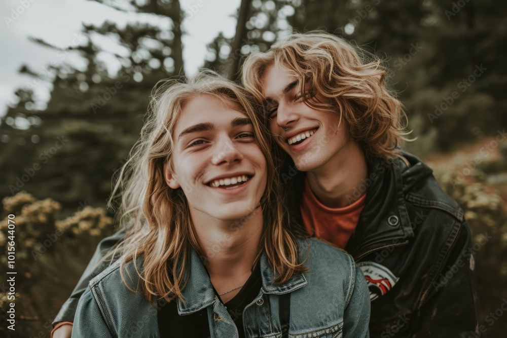 Portrait of a young couple in love on the background of the forest Portrait of a young couple in love on the background of the forest
