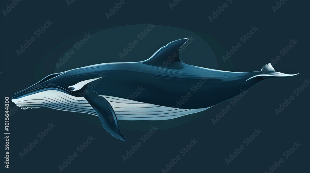 Obraz premium a fin whale surfacing flat design front view streamlined swimmer theme water color Tetradic color scheme