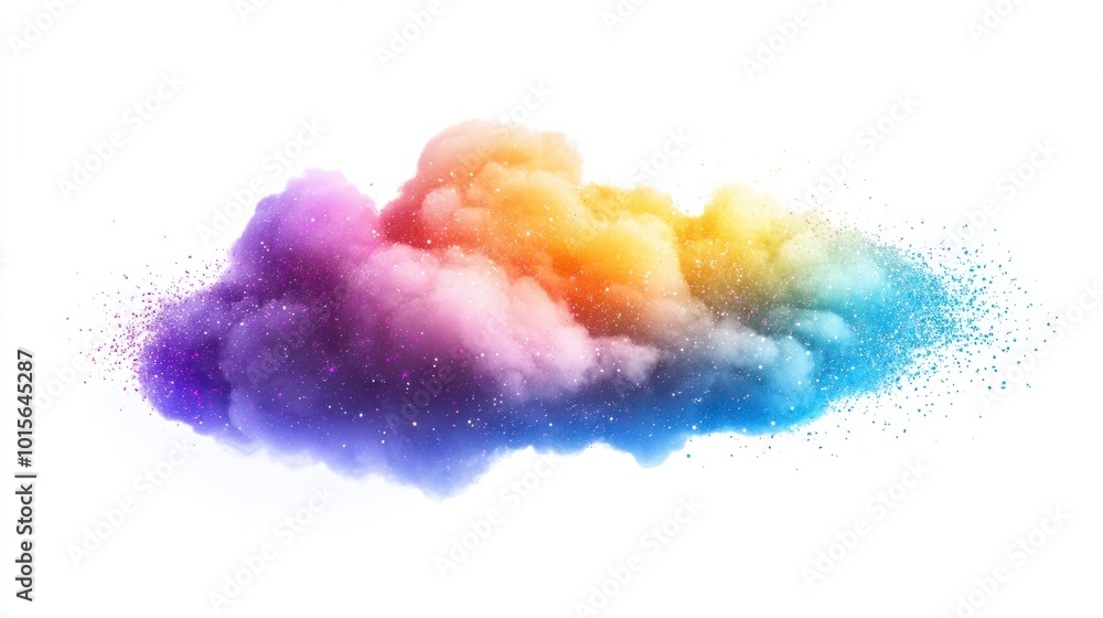 Fototapeta premium Dreamy, sparkly rainbow cloud with vibrant colors and glittery accents, isolated on white