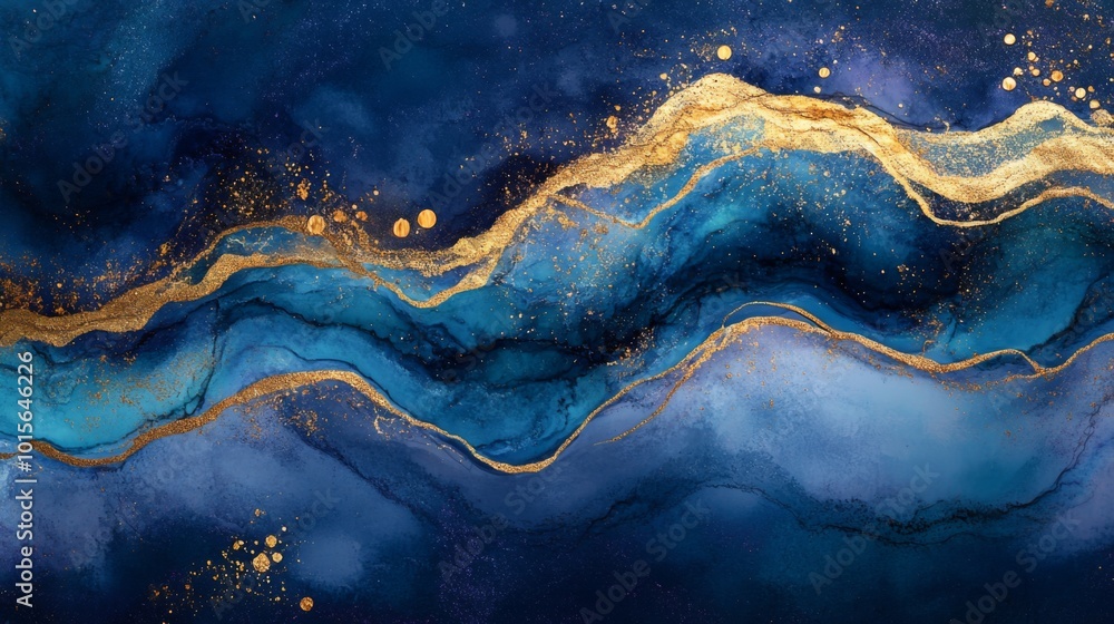 Obraz premium Abstract Blue and Gold Swirls with Glitter