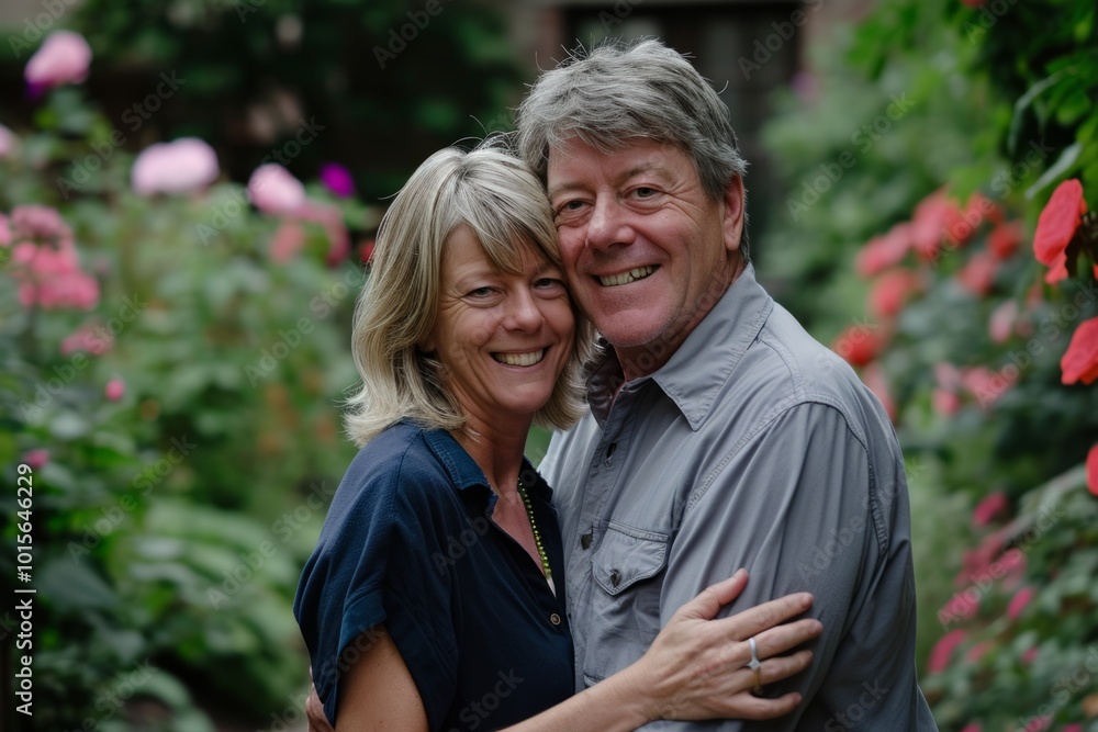 Portrait of a happy senior couple embracing each other in the garden Portrait of a happy senior couple embracing each other in the garden