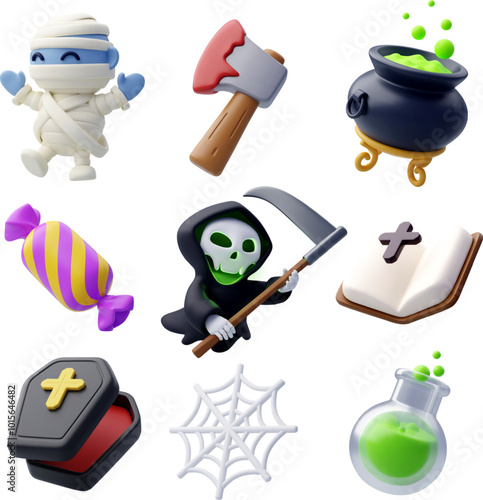 Collection of 3d Vector Happy halloween festival concept