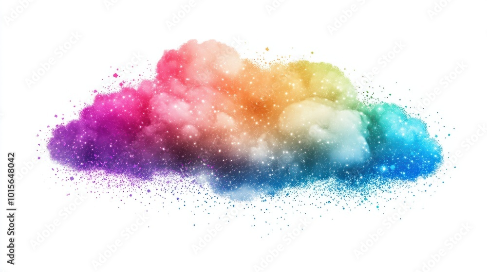 Fluffy rainbow cloud with vibrant glitter and sparkles, isolated on a white background Fluffy rainbow cloud with vibrant glitter and sparkles, isolated on a white background