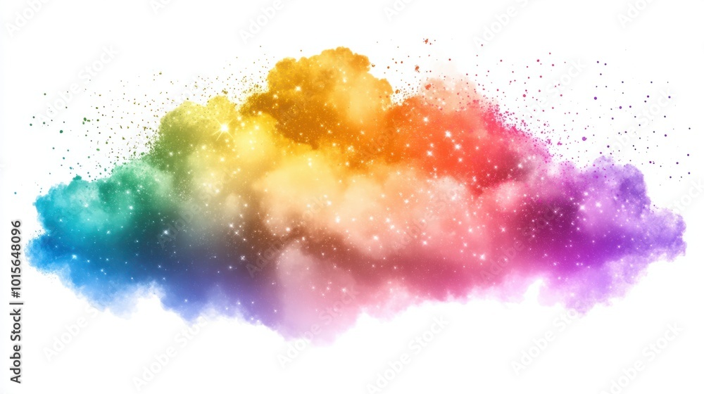Fluffy rainbow cloud with vibrant glitter and sparkles, isolated on a white background Fluffy rainbow cloud with vibrant glitter and sparkles, isolated on a white background