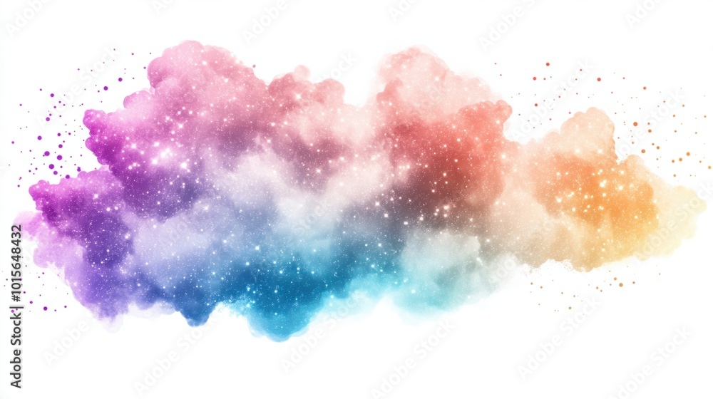 Magical rainbow cloud with sparkling, glittery accents, isolated on a white background Magical rainbow cloud with sparkling, glittery accents, isolated on a white background