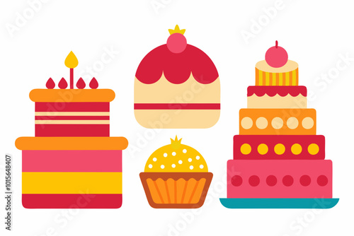 Birthday cake vector cheesecake cupcake for happy birth party photo