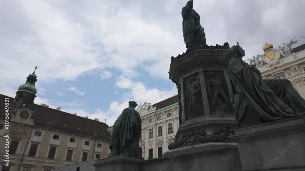 Statue in Vienna's Innerer Burghof, surrounded by historic palace buildings and clock tower, Austria Statue in Vienna's Innerer Burghof, surrounded by historic palace buildings and clock tower, Austria