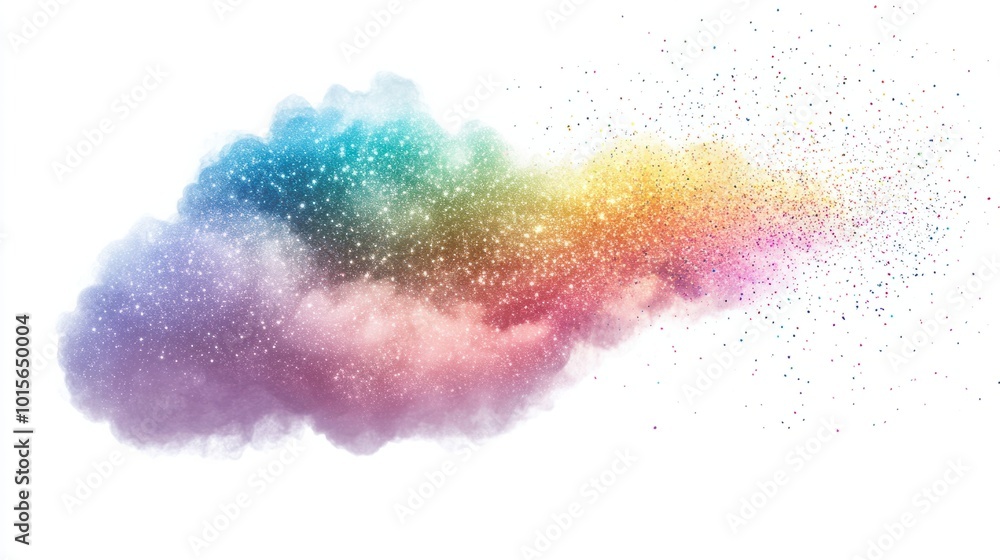 Sparkly pastel rainbow cloud with soft sparkles and glitter, isolated on white background Sparkly pastel rainbow cloud with soft sparkles and glitter, isolated on white background