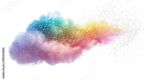 Sparkly pastel rainbow cloud with soft sparkles and glitter, isolated on white background