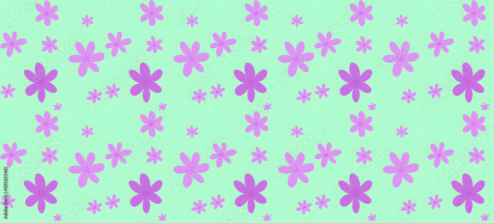Purple Big and Small Seamless Floral Pattern with Light Green Background Purple Big and Small Seamless Floral Pattern with Light Green Background