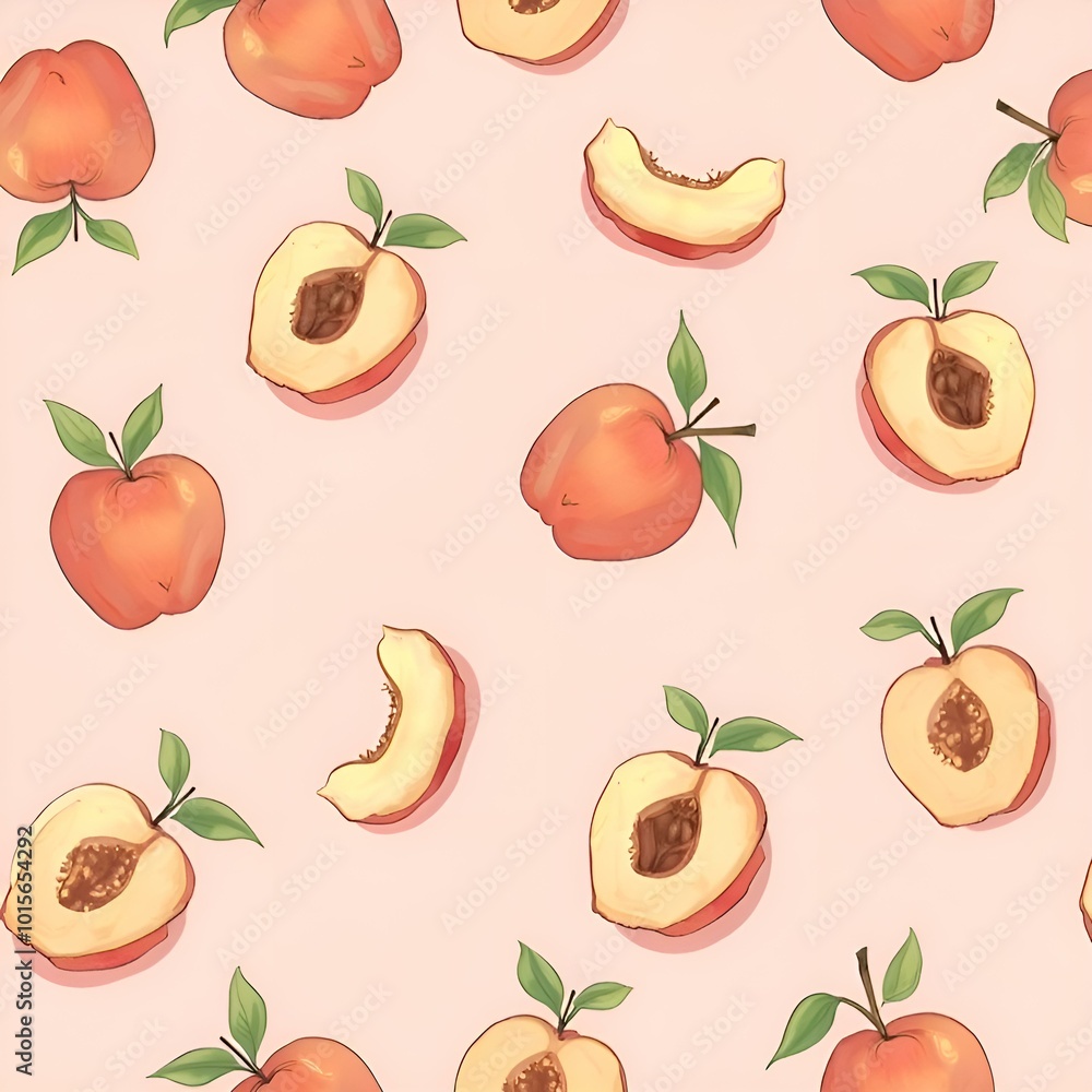 seamless pattern with fruits Peach. Generative ai seamless pattern with fruits Peach. Generative ai