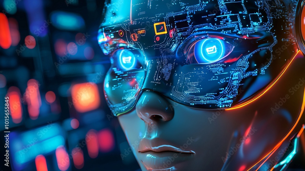 Futuristic Robot Face with Glowing Circuit Patterns Futuristic Robot Face with Glowing Circuit Patterns