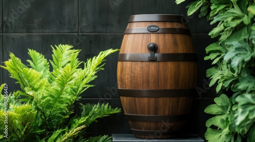 Wallpaper Mural Stylish Wooden Rain Barrel for Eco-Friendly Water Collection and Garden Irrigation Torontodigital.ca