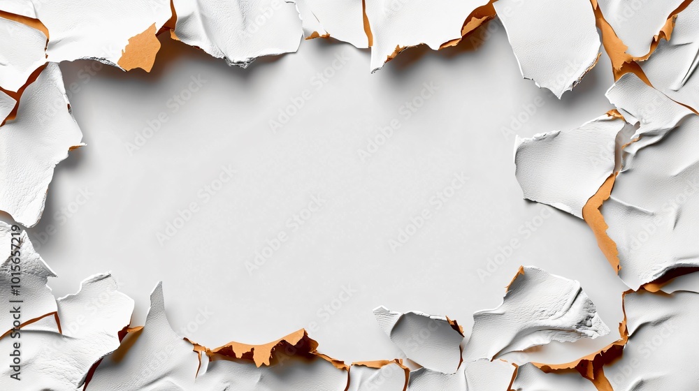 Torn Paper Frame with Orange Edge on White Background Torn Paper Frame with Orange Edge on White Background