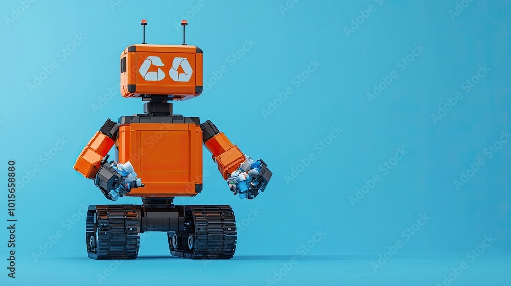 A colorful, friendly robot with a boxy shape and wheels, set against a bright blue background, showcasing a playful and modern design. A colorful, friendly robot with a boxy shape and wheels, set against a bright blue background, showcasing a playful and modern design.