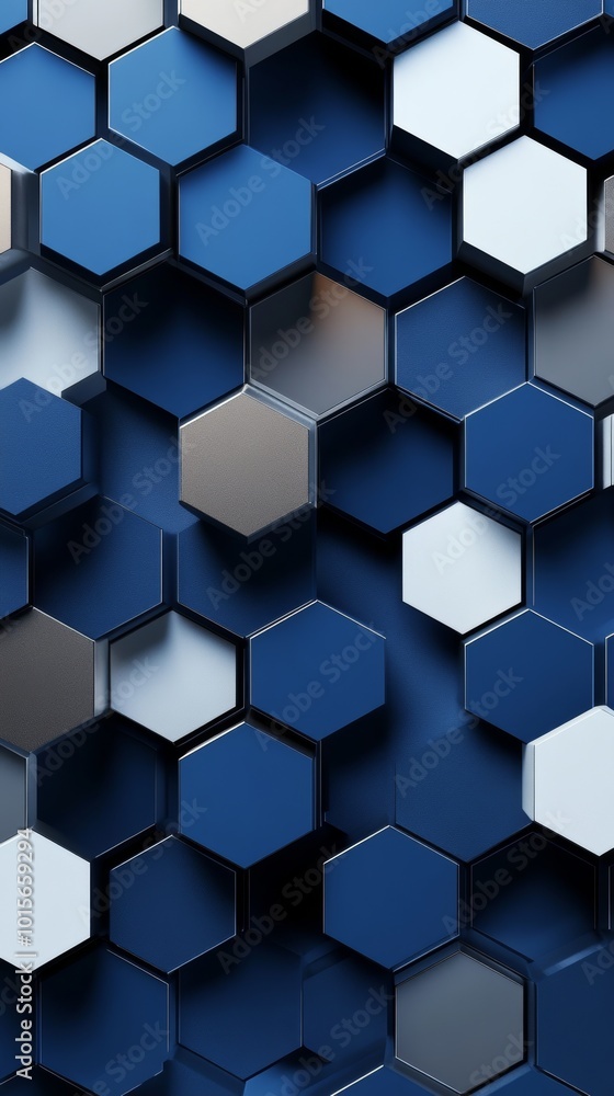 A modern abstract design featuring hexagons in shades of blue and gray, with white outlines on the edges for contrast. The background is a textured surface with small details that add depth A modern abstract design featuring hexagons in shades of blue and gray, with white outlines on the edges for contrast. The background is a textured surface with small details that add depth