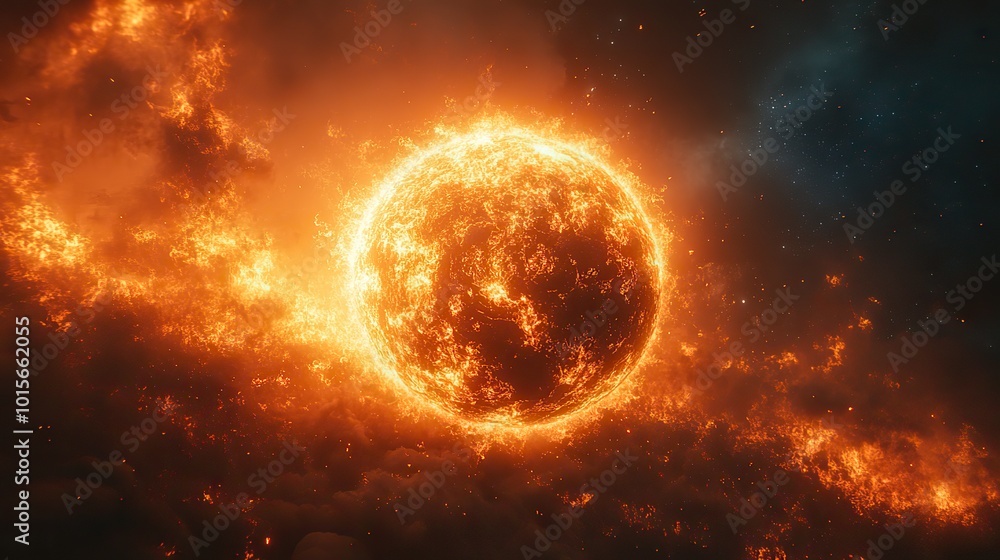 An AI-generated image shows a burning planet, symbolizing the severe impacts of global warming and climate change. An AI-generated image shows a burning planet, symbolizing the severe impacts of global warming and climate change.