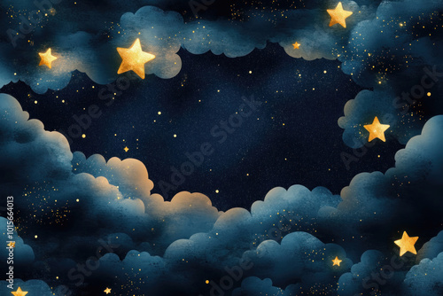 Night sky with stars and clouds above a tranquil lake, reflecting the celestial spectacle, creating a mesmerizing and peaceful scene under the vast cosmic expanse.