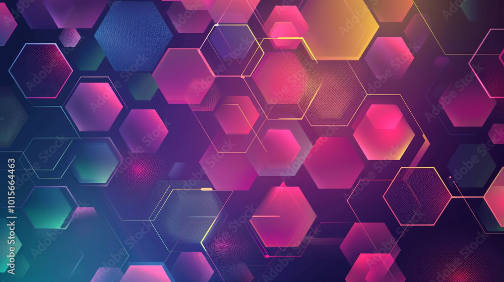 A visually striking design featuring vibrant hexagons in various colors against a deep blue background, creating a modern aesthetic. A visually striking design featuring vibrant hexagons in various colors against a deep blue background, creating a modern aesthetic.