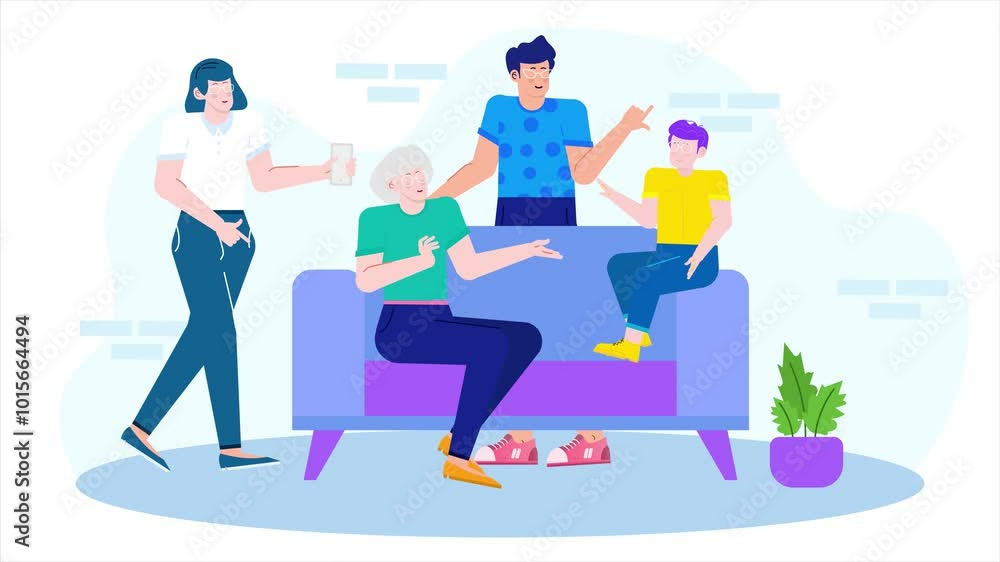 Illustration of a cheerful family enjoying time on the couch animated video Illustration of a cheerful family enjoying time on the couch animated video