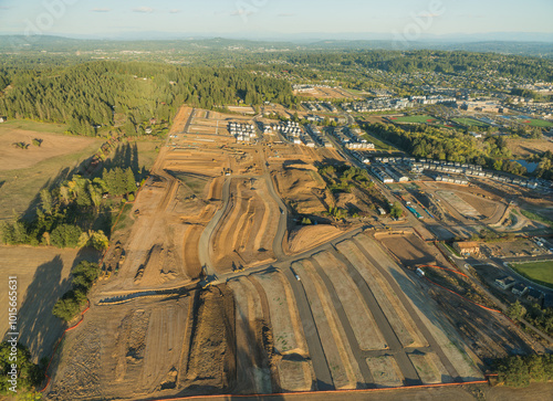 Vászonkép A large area of land is being developed with a lot of construction in progress