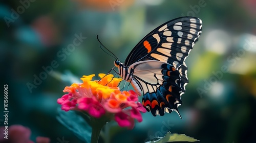 A close-up of a butterfly resting on a flower in a garden