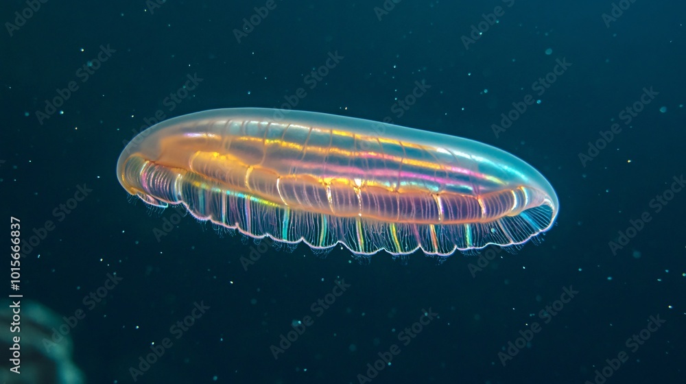 Translucent Jellyfish Floating in Deep Blue Water Translucent Jellyfish Floating in Deep Blue Water