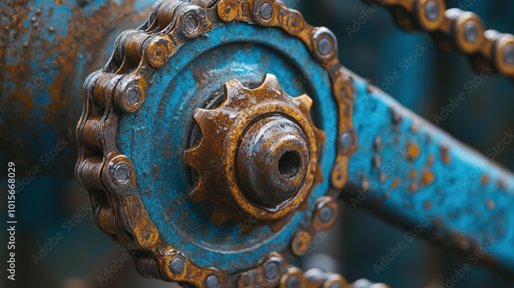 well-oiled, worn bicycle chain and gear wheel well-oiled, worn bicycle chain and gear wheel