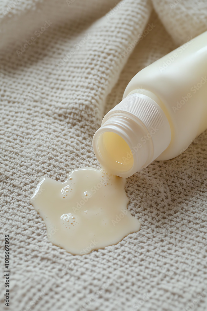 A close-up of spilled lotion on a textured fabric, showcasing creamy texture and soft aesthetic for beauty and skincare concepts. A close-up of spilled lotion on a textured fabric, showcasing creamy texture and soft aesthetic for beauty and skincare concepts.