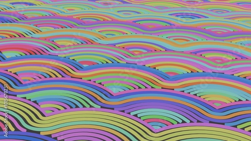 Colorful rainbow line that is imitating ocean wave (3D Rendering)
