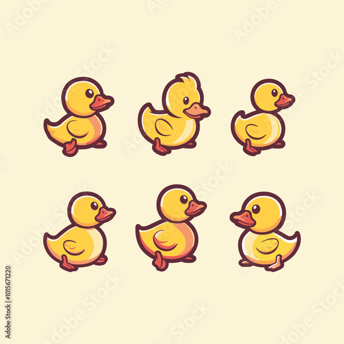 Set duck logo cute vector icon illustration style