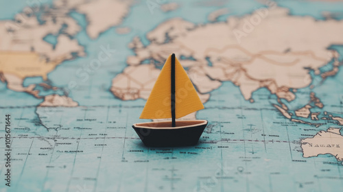 A small toy sailboat sits on a world map, ready to set sail on a journey of exploration.