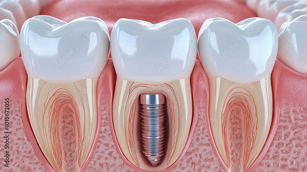 Anatomy of healthy teeth and tooth dental implant in human dentura Anatomy of healthy teeth and tooth dental implant in human dentura