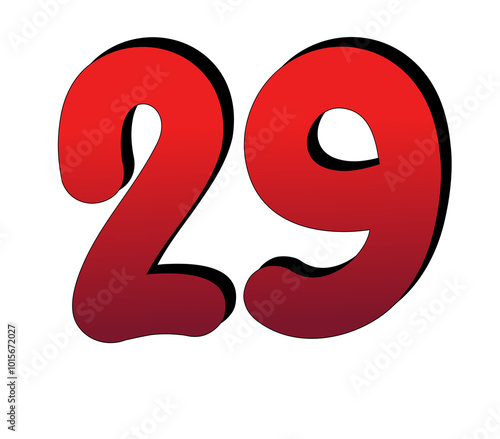 3D Number 29 twenty nine gradient red color on transparent background for design elements0 photo