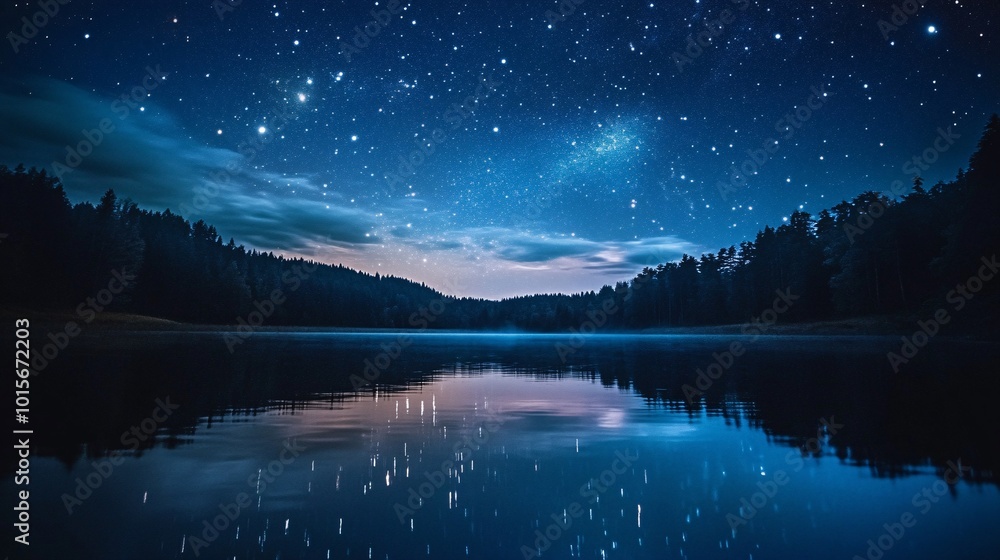 Tranquil Starry Sky Above a Calm Lake Tranquil Starry Sky Above a Calm Lake