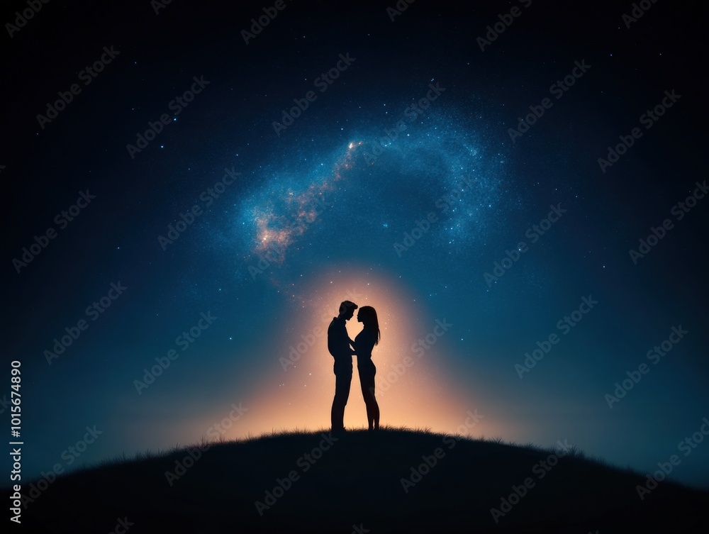 A Romantic Night Under the Stars Embracing Love Amidst a Cosmic Backdrop A Romantic Night Under the Stars Embracing Love Amidst a Cosmic Backdrop