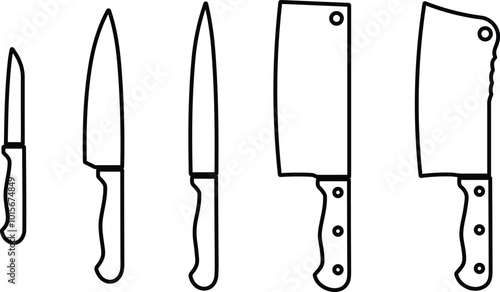 set of kitchen knife line silhouette. Meat cutting knives collection. Vector illustration