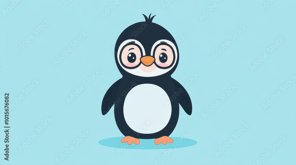 Obraz premium Whimsical cartoon of a cute boy in a penguin suit, showcasing vibrant colors and playful textures for a fun vibe.