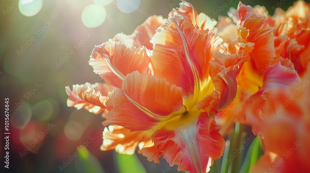 Fototapeta premium Parrot tulip closeup macro flower with blurred background